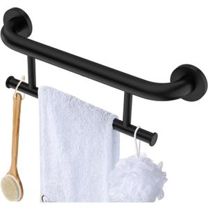 Black Towel Grab Bar 17 Inch, Zepolu Handicap Towel Bar for Bathroom, Stainless Steel Safety Assist Bar Balanced Support Handle, Wall Mounted Towel Rack Grab Bars for Senior Elderly Disabled