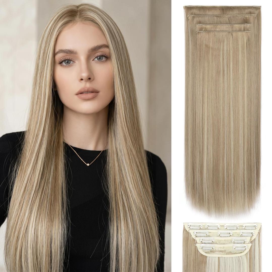 Hair Extensions Straight Clip in Hair Extensions Clip ins - Soft and Thick (20 Inches, 4Pcs, 16H613#)