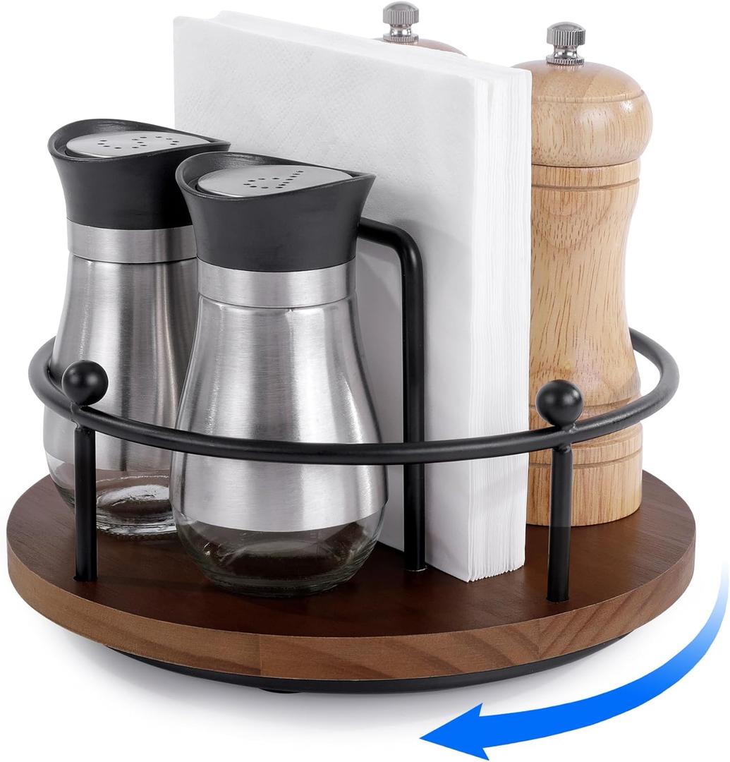ROYALAY Wooden Rotating Napkin Holder, Metal Napkin Dispenser and Standing Paper Towel Holder, Farmhouse Table Decor for Kitchen, Dining, or Bathroom Visit the ROYALAY Store, Brown