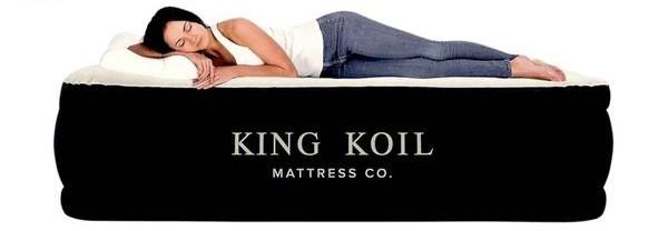 King Koil Luxury Air Mattress Queen with Built in Pump, Integrated Premium Pillow Inflatable Airbed for Guests, Camping & Home 