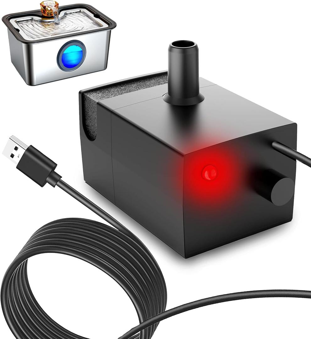 2025 Upgrade Pump with Light for FurryPlanet 12L Ultra-Purification Large Dog Water Fountain Stainless Steel,Two Metre Extension Cord,Low Water Indicator