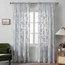 Room Curtains, House Curtains with Flowers Pattern Silver Grey Curtains Modern Polyester 2 Panel