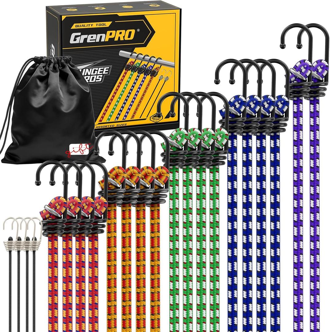 GRENPRO Premium Bungee Cords Heavy Duty - 22 pcs Bungee Cords with Hooks in A Storage Bag Includes 10", 18", 24", 30", 36", 48" Bungie Cord Bundle