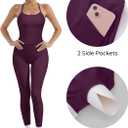 SUUKSESS Women 2 Piece Workout Sets Compression Tummy Control Leggings with Pockets Halter Built in Bra Tank Tops (Purple, S)
