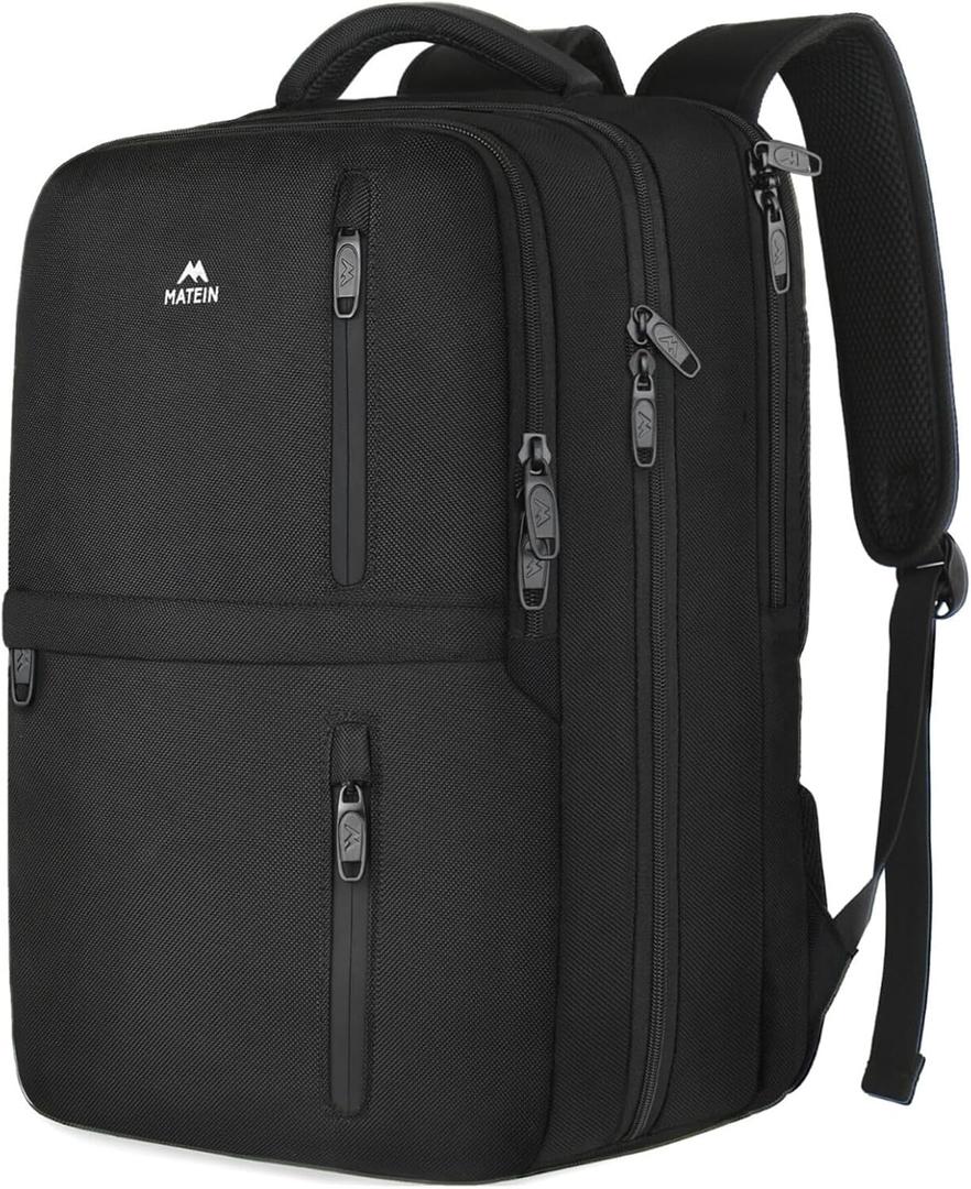 MATEIN Carry on Backpack, 40L Flight Approved Large Travel Laptop Backpack, 17 Inch Water Resistant Luggage Computer Daypack College Weekender Overnight Bag for Men & Women, Black