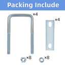 Mellewell 4 Sets M8 Square U Bolts, U Bolts 70mm (2.76") Width 160mm (6.3") Length, Zinc Plated Carbon Steel U Bolt with Nuts, Plate and Washers (70 x 160mm)