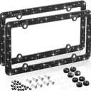 Bling Rhinestone License Plate Frames for Women, 4 Row Rhinestone Diamond Metal Stainless Stee License Plate Cover Bling Car Accessories Decoration (2 Pack, 4 Holes Black)