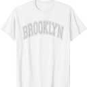 Brooklyn Arched Style Text White with Gray Print T-Shirt S