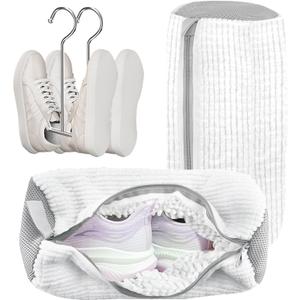 Shoe Washing Machine Bag (2 Pack) -Reusable Laundry Bag with 2 Drying Racks & 12 Cleaning Balls, Universal Fit for Sneakers, Running Shoes, Tennis, Protects Shoes from Damage -White