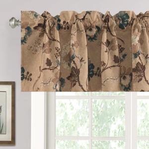 H.VERSAILTEX Blackout Curtain Valances for Kitchen Window/Living Room/Bathroom Privacy Added Rod Pocket Home Decoration Winow Valance, 52" W x 18" L, Floral in Brown and Blue
