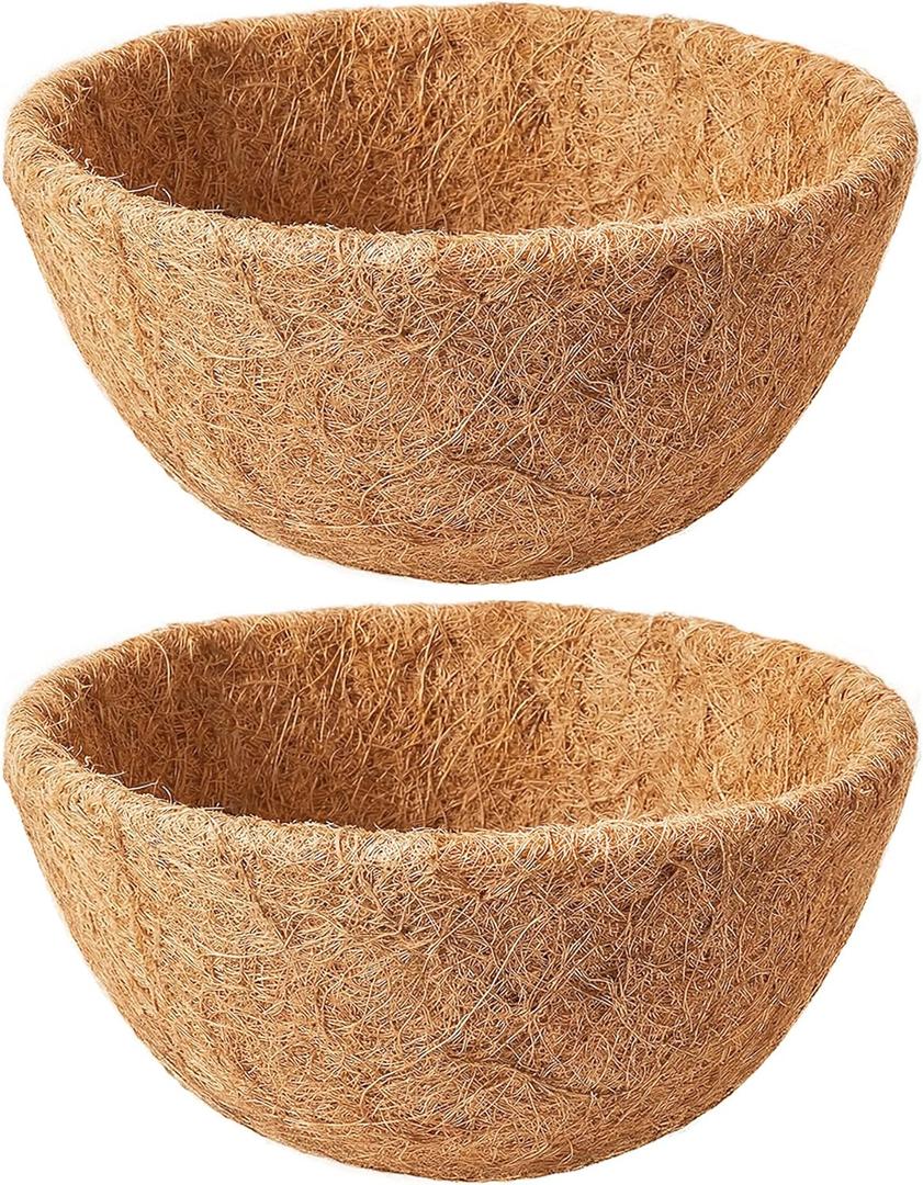 2 Pack 12 Inch Coco Liners for Hanging Baskets - Natural Hanging Basket Liners Coconut Liners for Planters Coconut Fiber Planter Liner for Wire Baskets and Flowers Outdoor Garden Decor