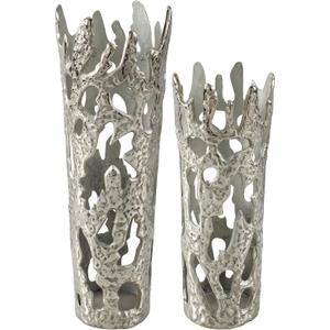 Mark&Day Vases, Set of 2 Lakevia Traditional Silver Flower Vase, Nickel Aluminum Floor Vase for Flowers, Decorative Home Decor Accents for Living Room Bedroom Kitchen Office (20"x8"x8", 16"x7"x7")