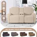 KinCam Loveseat Recliner Covers with Middle Console Slipcover, Recliner Sofa Covers 2 Seat Couch Cover Stripe Jacquard Furniture Protector Covers with Elastic Bottom for Kids, Pets (Vanilla)