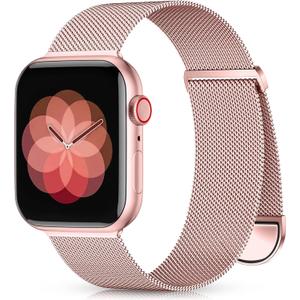 Zedoli Metal Band Compatible with Apple Watch Band 40mm 38mm 41mm 45mm 44mm 42mm 46mm for Women Men, Stainless Steel Milanese Mesh Loop Magnetic Wristbands for iWatch Series 11 10 9 8 7 6 5 4 3 2 1 SE (Rose Pink Gold)