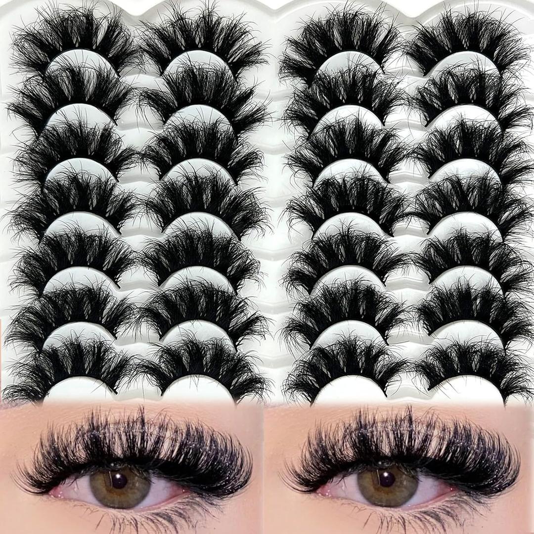 etokdos Mink Lashes Fluffy 20mm Long Dramatic Lashes Pack 25mm Big Lash Strips Volume Faux Mink Thick Eyelashes D Curl False Eyelashes Bulk