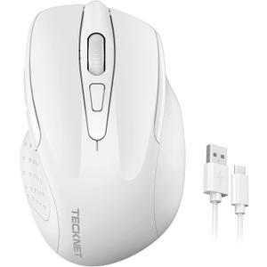TECKNET Rechargeable Wireless Mouse, 2.4G Silent Mouse, Quiet Click, 6 Adjustable 4800 DPI, Cordless Computer Mouse, Ergonomic Mouse for Laptop, 6 Buttons USB Mouse for Chromebook, Ergo Grip - White