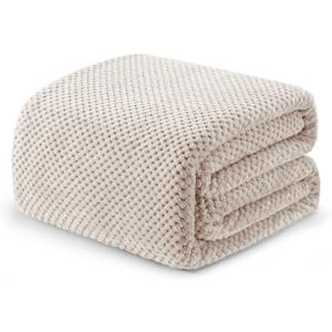 Exclusivo Mezcla Fleece Bed Blanket King Size, Super Soft and Warm Blankets for Couch, Sofa and Bed Waffle Textured, Cozy, Fuzzy and Lightweight (Tan, 90x104 Inches)