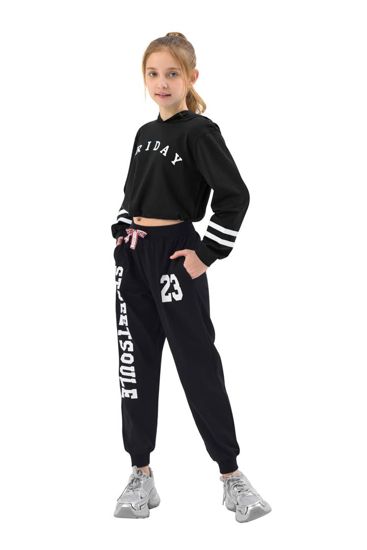 LOLANTA Spring Outfits for Girls 2 Piece Long Sleeve Cropped Hoodie Sweatshirt And Sweatpants Set (Blue, 8-10)