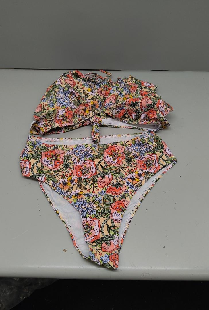 MakeMeChic Women's 2 Piece Tankini Swimsuits Boho Floral High Waisted Tummy Control Bathing Suit, L