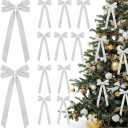 TONIFUL 12 Pack White Velvet Bows for Christmas Tree, Wreath Decor, Gift Wrapping, Chairs, Stairs, Mentel Decor, Wedding, Christmas, Birthday, Valentine Party & Home Decor(1" Width, 5 * 7 inch)