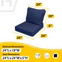 AAAAAcessories Outdoor Seat Cushions for Chairs, Fade-Resistant, Waterproof Patio Furniture Replacement Cushions, 24" x 24" x 5" + 24" x 19", Set of 2, Navy Blue