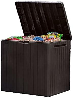 Keter City 30 Gallon Resin Outdoor Storage Box and Patio Furniture Side Table for Pool and Garden Accessories, Brown