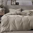 JELLYMONI Cotton Duvet Cover Queen Size - Taupe Comforter Cover with Button 100% Washed Cotton 3PCS Breathable Soft Solid Bedding Set Duvet Cover 9090in & 2 Pillowcases (NO Comforter)