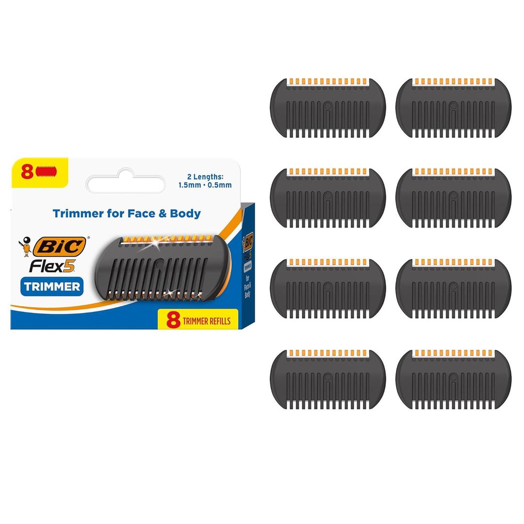 BIC Flex 5 Trim and Shave Trimmer Refills, 8 Trimmer Refills, Travel Essentials for Spring Break (1 Count (Pack of 8))