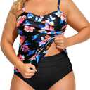 Aqua Eve Women Two Piece Plus Size Tankini Strapless Bathing Suits Bandeau Swimsuits with High Waisted Bottom (Colorful Floral) 22W