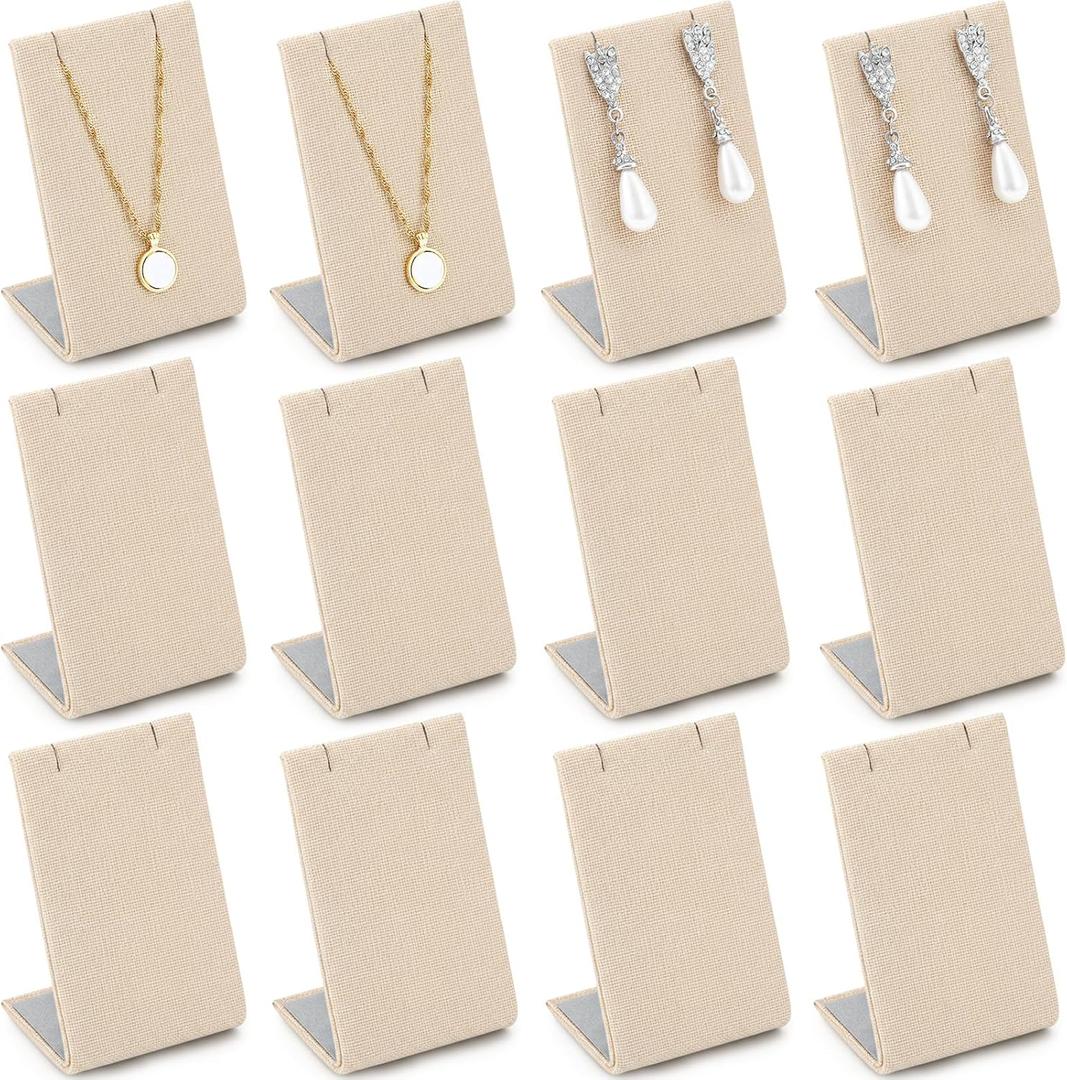 RattanView 12 Pieces Velvet Earring Display Stand Necklace Pendant Jewelry Stand Showcase Organizer Display Holder for Earring Pendant Accessory Rack(Straight Line Style,Linen Color)