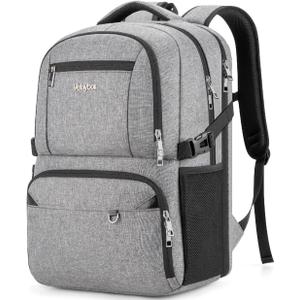 Insulated Lunch Backpack Fit 17" Laptop, Work Backpack with Lunch Box & USB Charging Port for Men & Women, Water Resistant College Computer Bag for Travel, Business, Hiking (Gray)