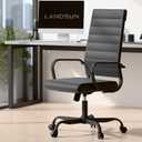 LANDSUN Home Office Chair High Back Executive Chair Ribbed Leather Computer Desk Chair with Armrests Soft Pad Adjustable Height Swivel Conference Black Frame, 29 inches x 29 inches x 43.5 inches