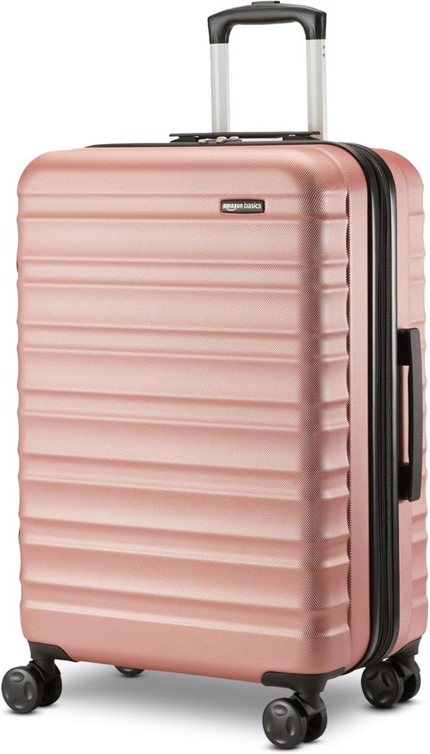 Amazon Basics 26" Hard side Medium Checked Luggage, Expandable Hard shell Suitcase with Telescoping Handle, Scratch-Resistant Surface, Four Multi-directional Wheels, Rose Gold