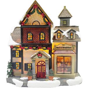 MOMENTS IN TIME Christmas Village Building, Bed and Breakfast with LED Lights - Battery Operated (not Included) (8.5" H x 8.3" W x 5.5" D)