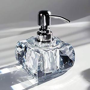QTQZDD Crystal Glass Soap Dispenser for Bathroom, Modern Decorative Hand Soap Dispenser with Rust Proof Stainless Steel Pump, Lotion Dispenser for Kitchen Hotel Club Ornaments-Clear Glass