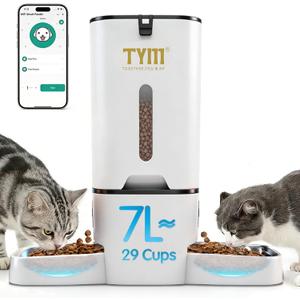 TYM Dual Automatic Cat Feeder for 2 Cats, 7L WiFi Cat Food Dispenser with Smart App Control, Programmable Feeding Schedule for Multiple Pets, Stainless Steel Double Bowls, Detachable for Easy Clean