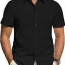 J.VER Men's Short Sleeve Dress Shirts Stretch Stain Shield Casual Button Down Shirts Solid Formal Shirt (3X-Large, Black)