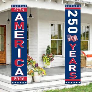 Remagr 2 Pack 71'' x 14'' 250th Birthday Decorations, 1776-2026 250 Years Anniversary Banner Flag 4th of July Patriotic Door Porch Sign Independence Day Hanging Banners