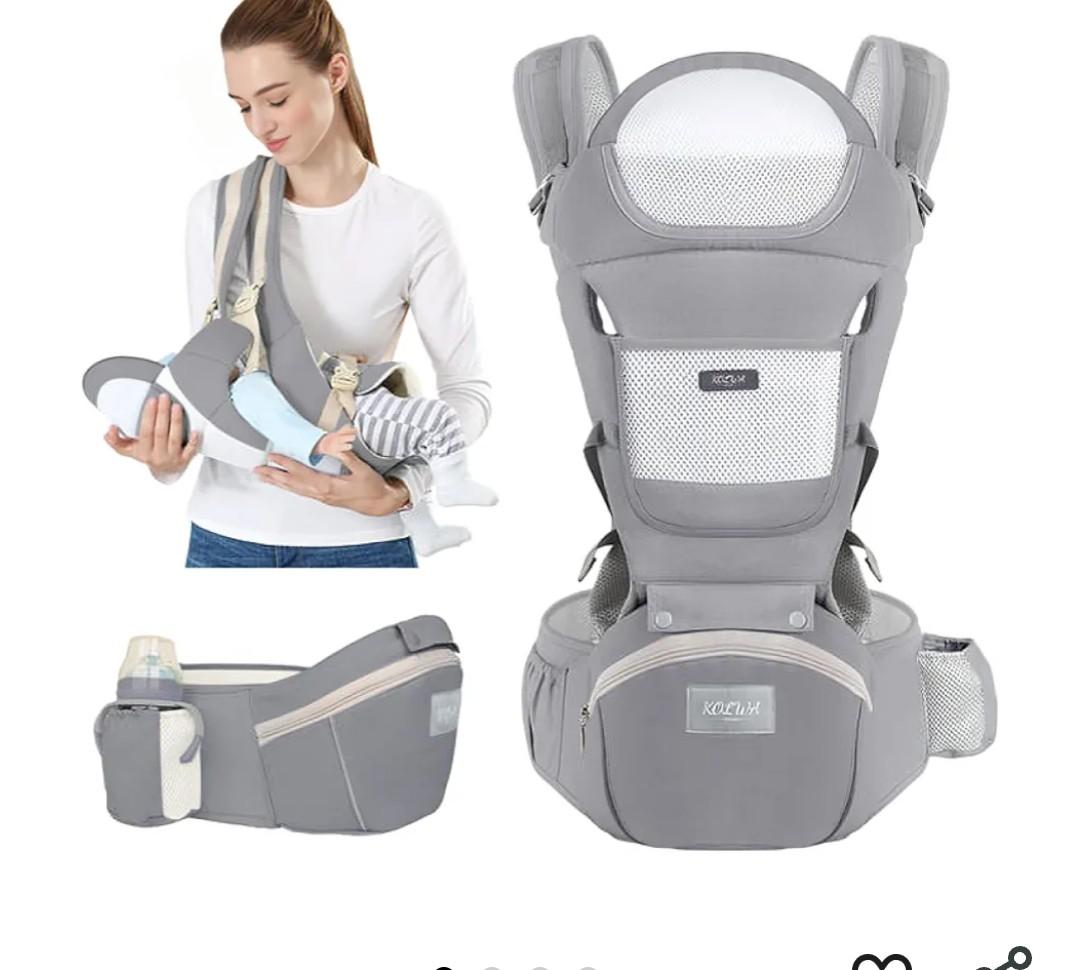6-in-1 Safety Certified Ergonomic Quality Baby Carrier with Hip Seat: Kangaroo Bag Design for Newborns to Toddlers. Head Supporting Front and Back Support for Parents (Grey)