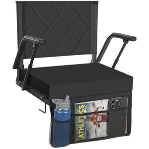 Sheenive Stadium Seats with Back Support Bleacher Chairs (380 lbs) - 2.8'' Thick Wide Comfy Cushion with Padded Armrests 1 Pack - Includes Shoulder Strap, Carry Handle, Cup Holder & Large Pocket