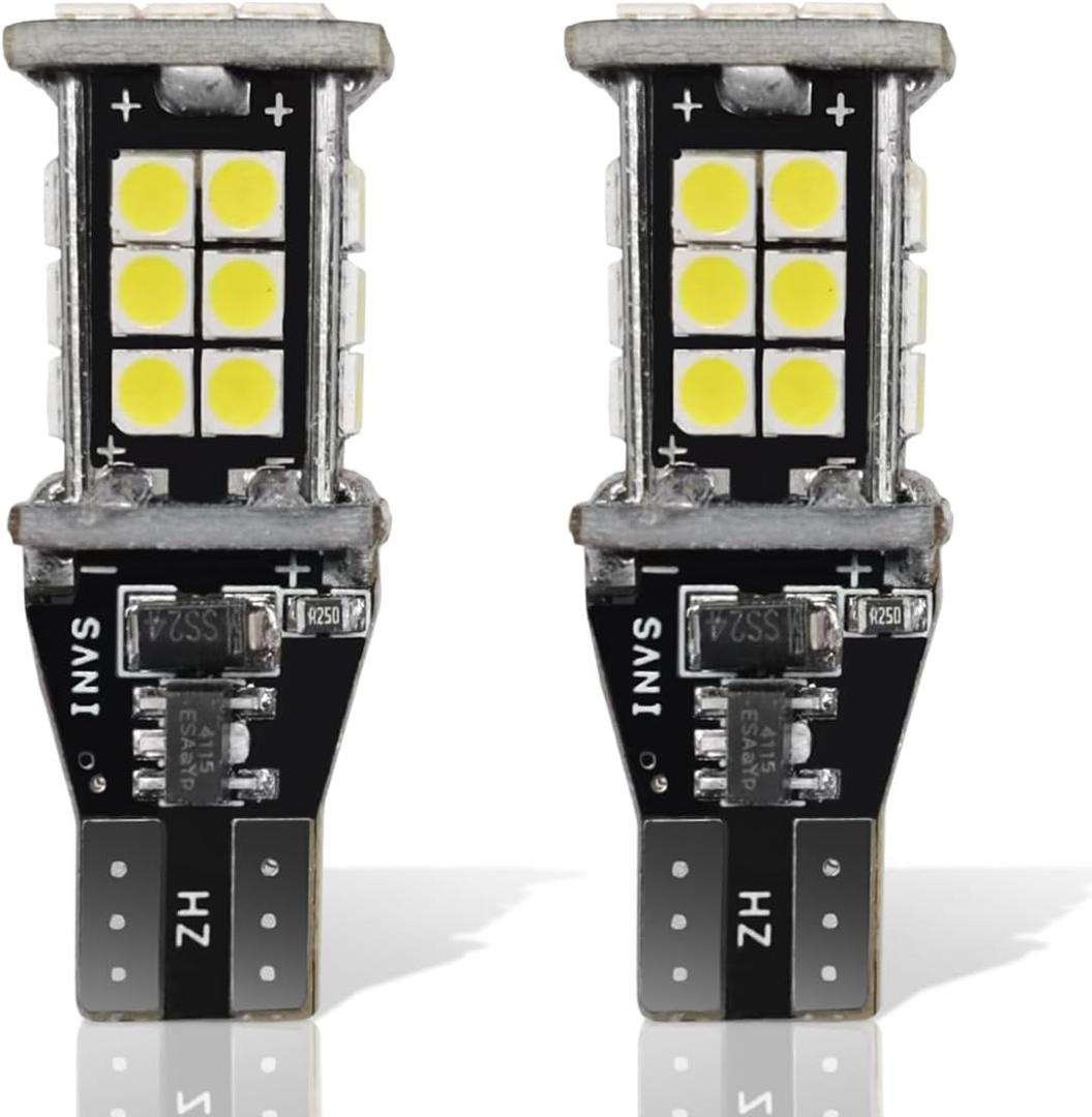 2PCS Extremely Bright T15 921 912 W16W Car LED Bulbs, Waterproof Automotive Backup Reverse Light with 3030SMD Chip, Car Brake Light Illumination Bulbs Replacement for Most Vehicles (White)