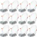 12 Pack Recessed Lighting 6 Inch LED Ceiling Lights with Junction Box, 6000K Canless Recessed LED Can Lights, 12W 110W Eqv, 1050LM High Brightness LED Lights