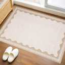 GarveeHome Scalloped Door Mat Indoor Rugs for Entryway Small Rug 2x3 Washable Non-Slip Solid Beige Modern Soft Low-Pile Throw Carpet for Bedroom Kitchen Bathroom Entrance