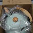 LONFFERY Tea Kettle for Stove Top, 2.5 Quart Whistling Tea Kettle, with Food Grade Stainless Steel and Wood Pattern Folding Handle, Turquoise