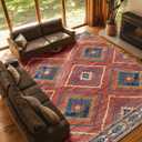 Area Rug 10x14 Rug Machine Washable Non-Slip Low Pile Print Pattern Western Rug for Living Room Bedroom Entryway Tribal Series -Red/Orange
