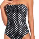 Holipick Women Tummy Control One Piece Swimsuits Strapless Bandeau Bathing Suits Slimming Halter Swimwear (XX-Large, Black Dot)