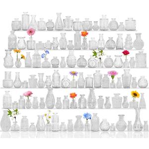 Set of 100 Glass Bud Vase Set, Small Vintage Clear Flower Vase Centerpieces for Table Bulk Cute Rustic Style Mini Vase for Home Decor Wedding Baby Shower Birthday Party