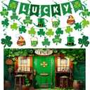 St Patricks Day Banner Decor, Large Saint Patricks Day Shamrock Photography Backdrop, Hanging Irish Decor for Home Wall Indoor Outdoor Decor Party Supplies
