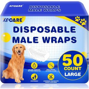 XPCARE 50 Count Disposable Male Dog Diapers, Male Dog Wraps,Super Absorbent Leak-Proof Fit (Large)