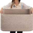 OIAHOMY 75L Large Woven Cotton Rope Storage Basket with Handle for Organizing Blanket and Toys for Living Room, Nursery, Brown Variegated 22x17x12